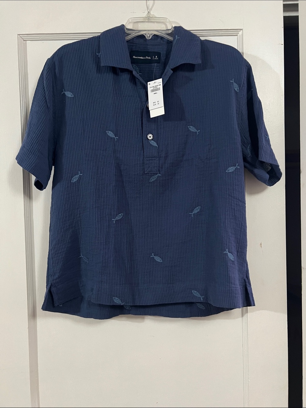 Abercrombie & Fitch Navy Polo with Light Blue Fish Motif